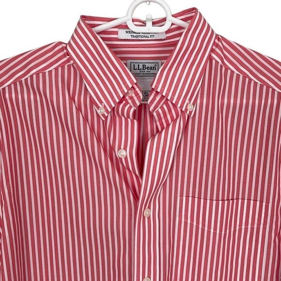 L.L Bean Traditional Fit Wrinkle Resistant Button Down Shirt Size Small Coral St - Picture 2 of 6